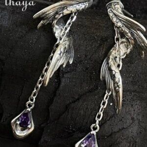 Thaya Koi Fish with Amethyst Gemstone Drop Dangle Earrings